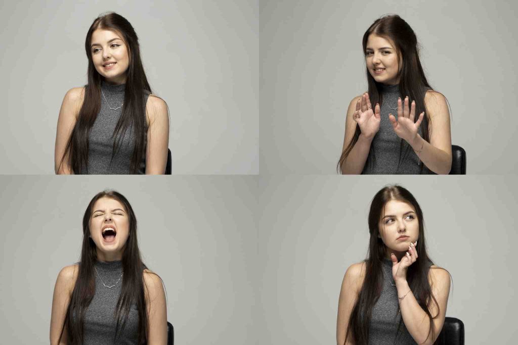 Women showing how different moods and emotions looks like