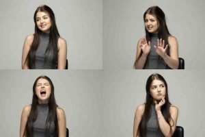 Women showing how different moods and emotions looks like.