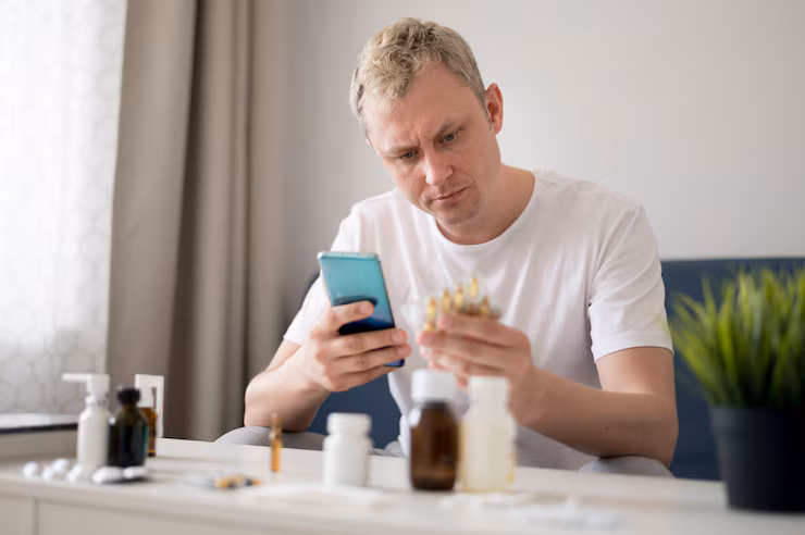 man learning about the pills