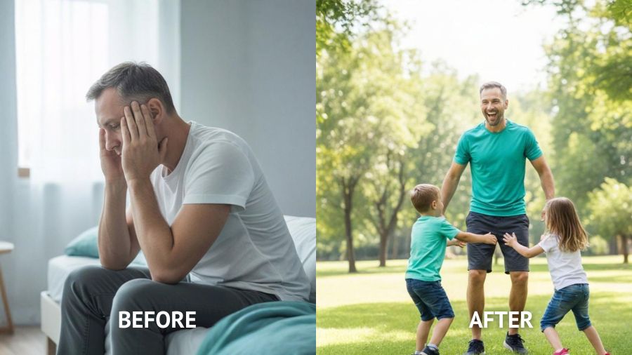 Man before and after TRT therapy