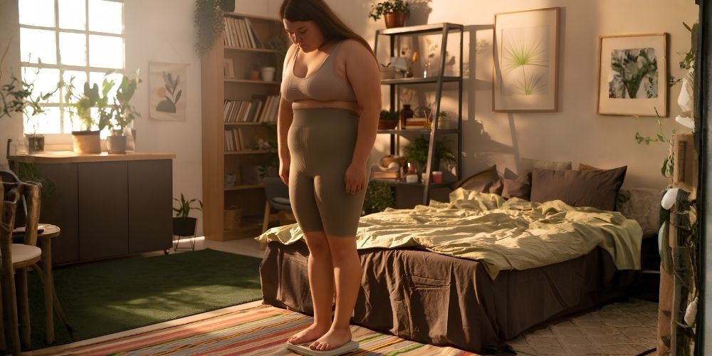 A woman checking her weight