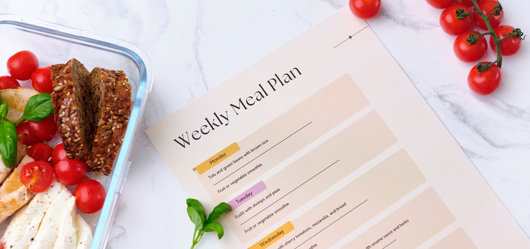 A printed weekly meal plan template