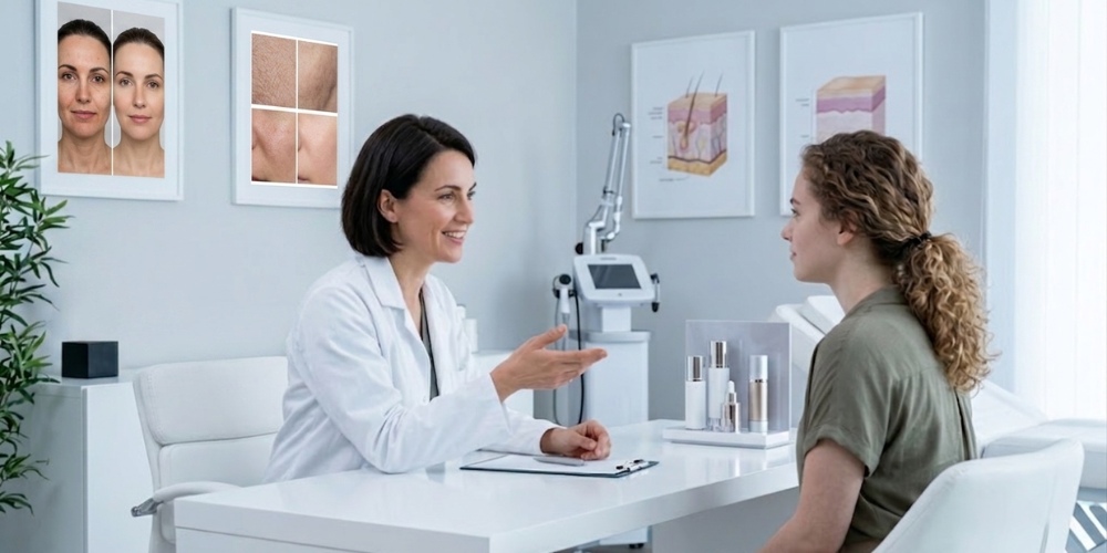 A smiling female dermatologist