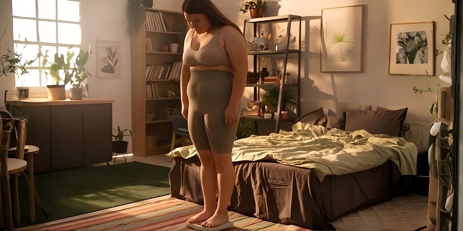 A woman checking her weight