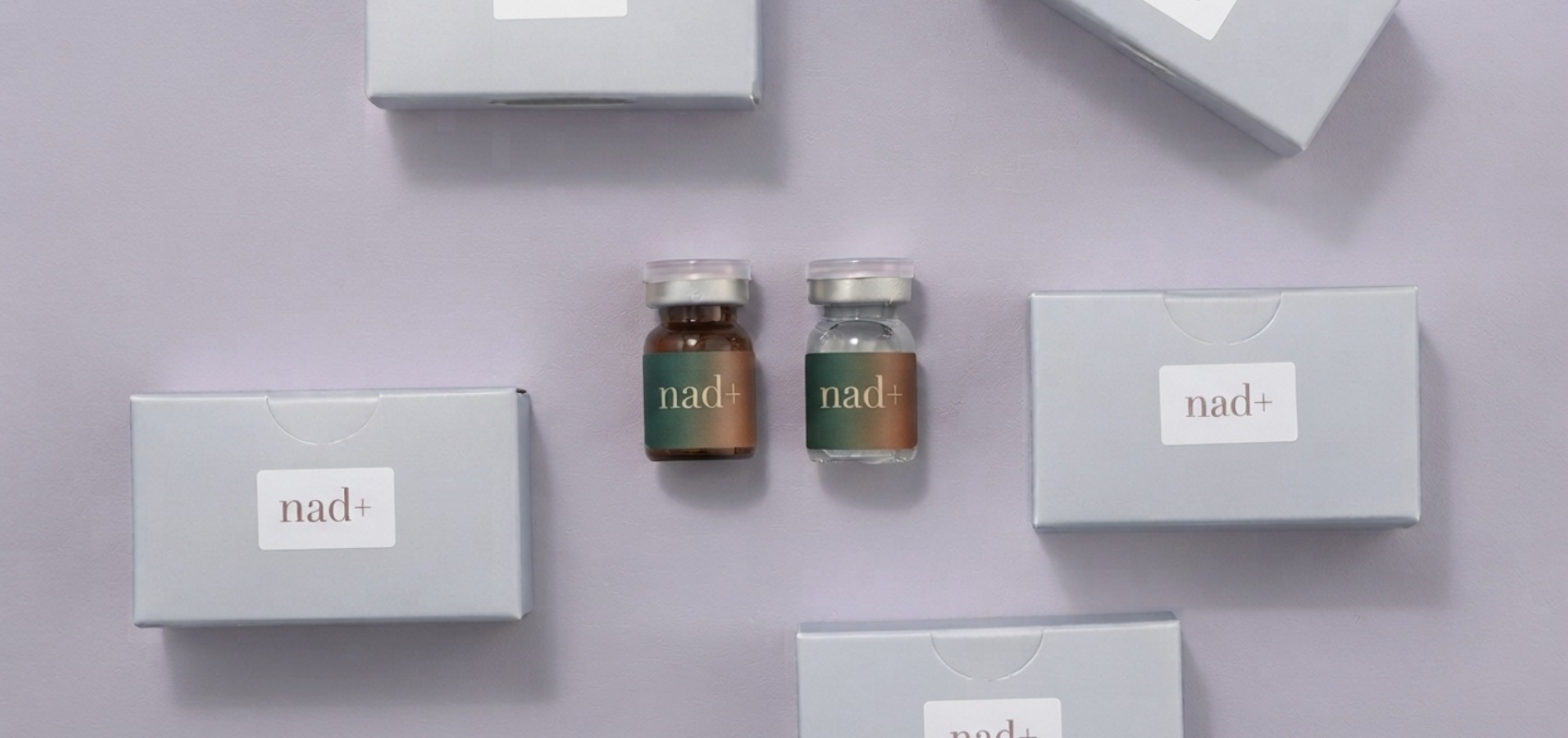 small medicinal vials labeled nad+