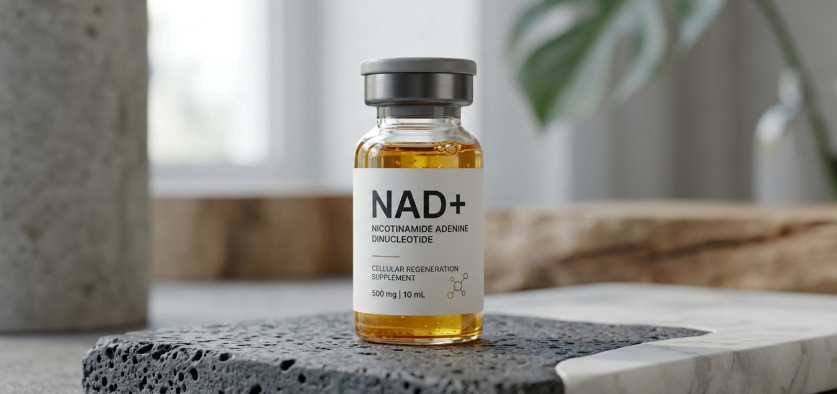 A small glass vial filled with NAD+