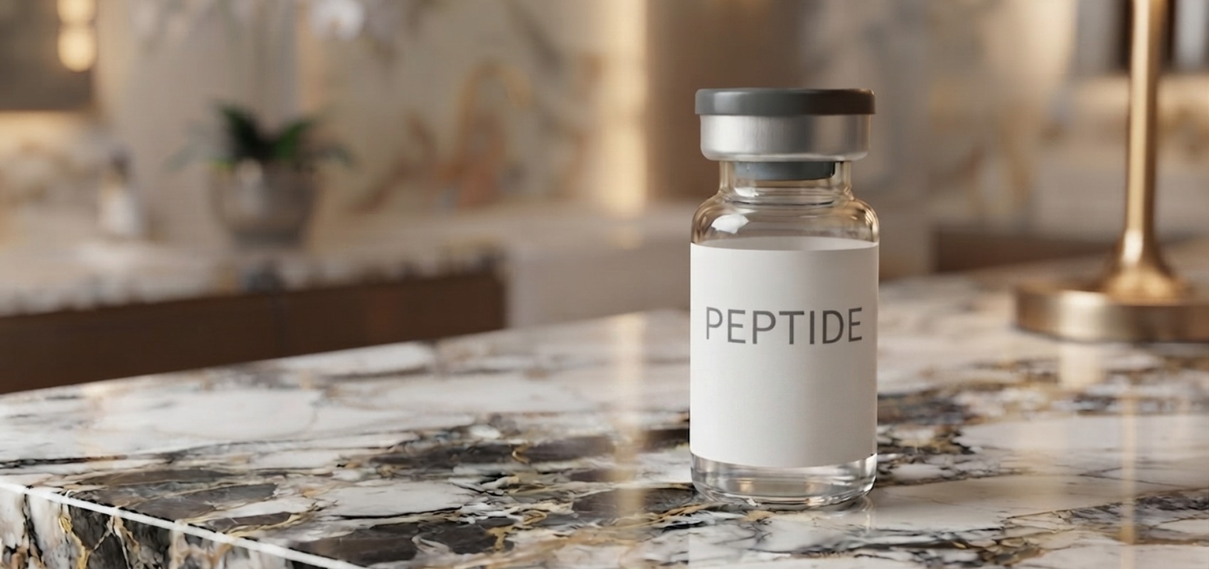 small glass vial of peptide