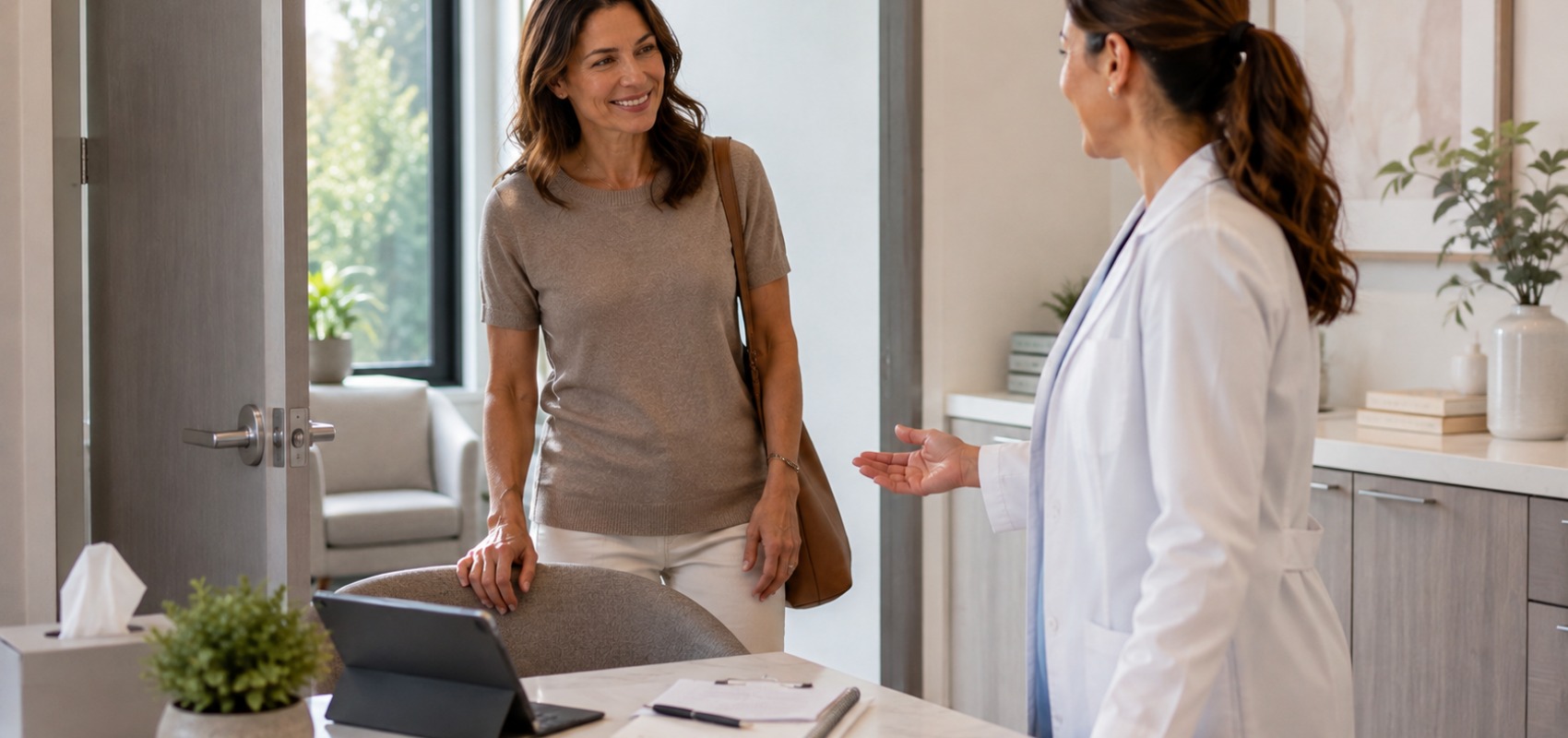 arriving for a personalized women's health evaluation