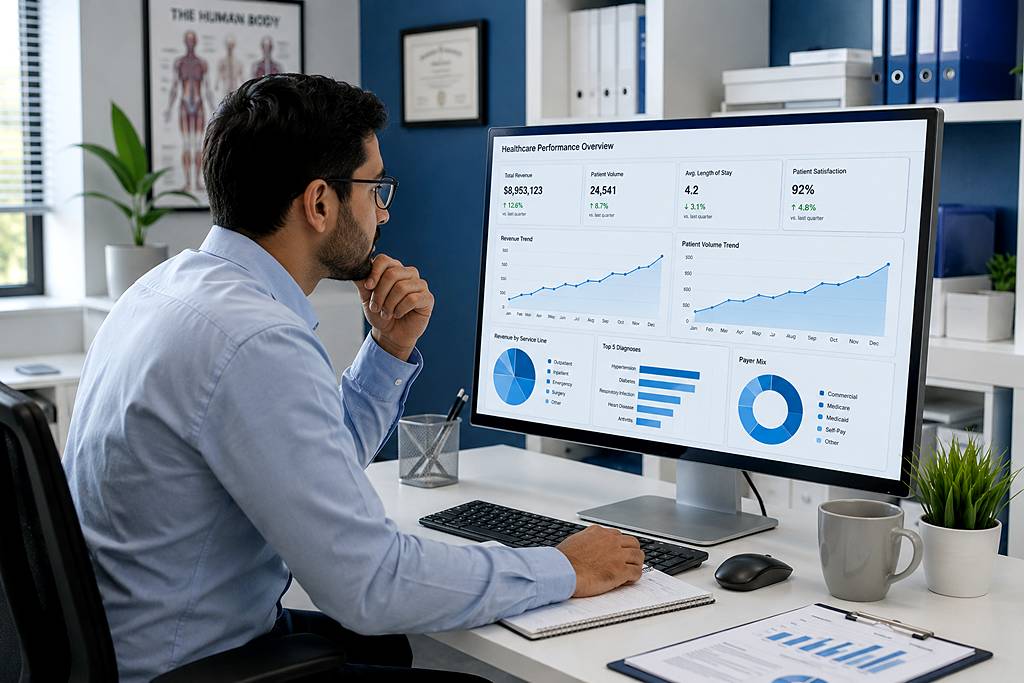 A graph or data visualization concept image showing upward market growth trends, placed in a healthcare data context.