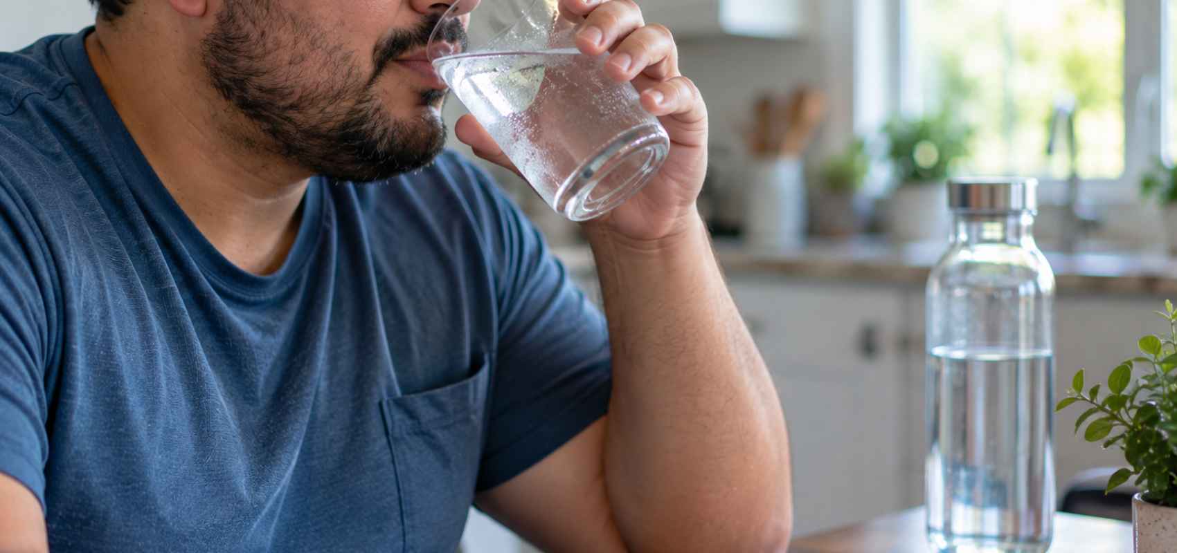 drinking a glass of water
